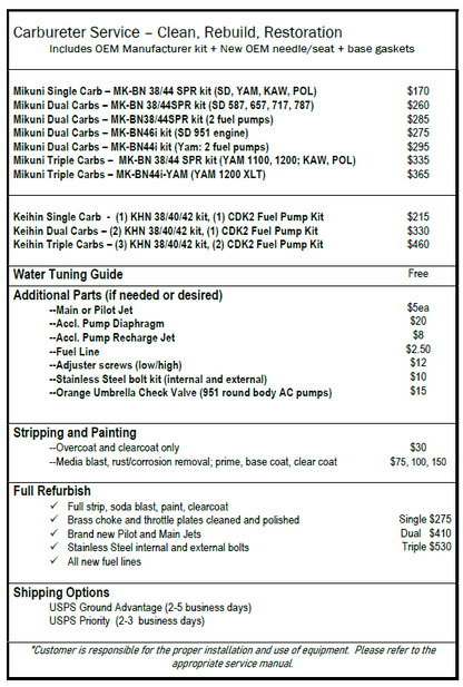 Mail-in Carburetor Service
